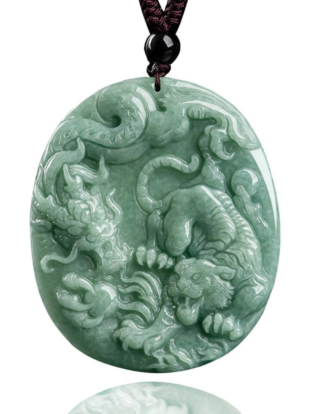 Hand-Carved Dragon Tiger Jade Pendant Necklace | Zodiac Amulet Jewelry Gift